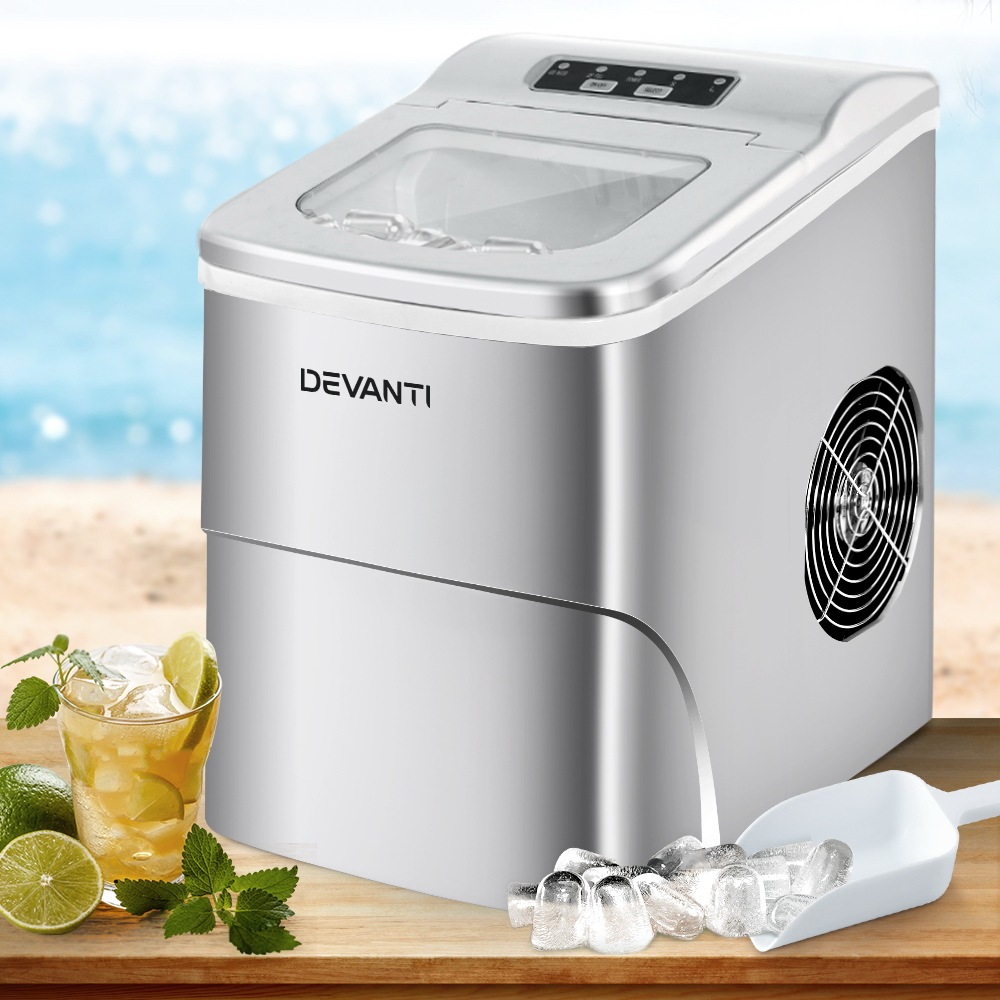 Devanti 2L Portable Ice Maker Commercial Machine Making Ice Cube Silver