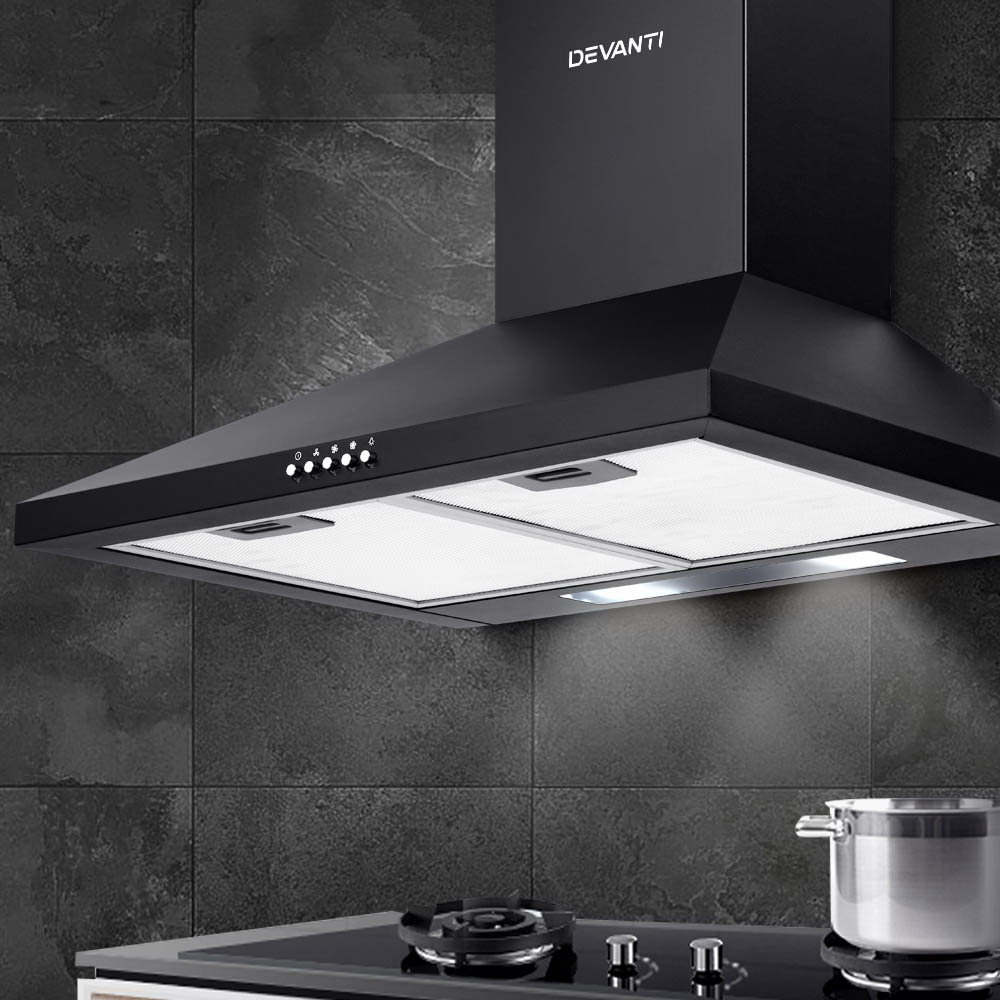 Devanti Range Hood Rangehood 600mm 60cm Kitchen Canopy LED Light Black