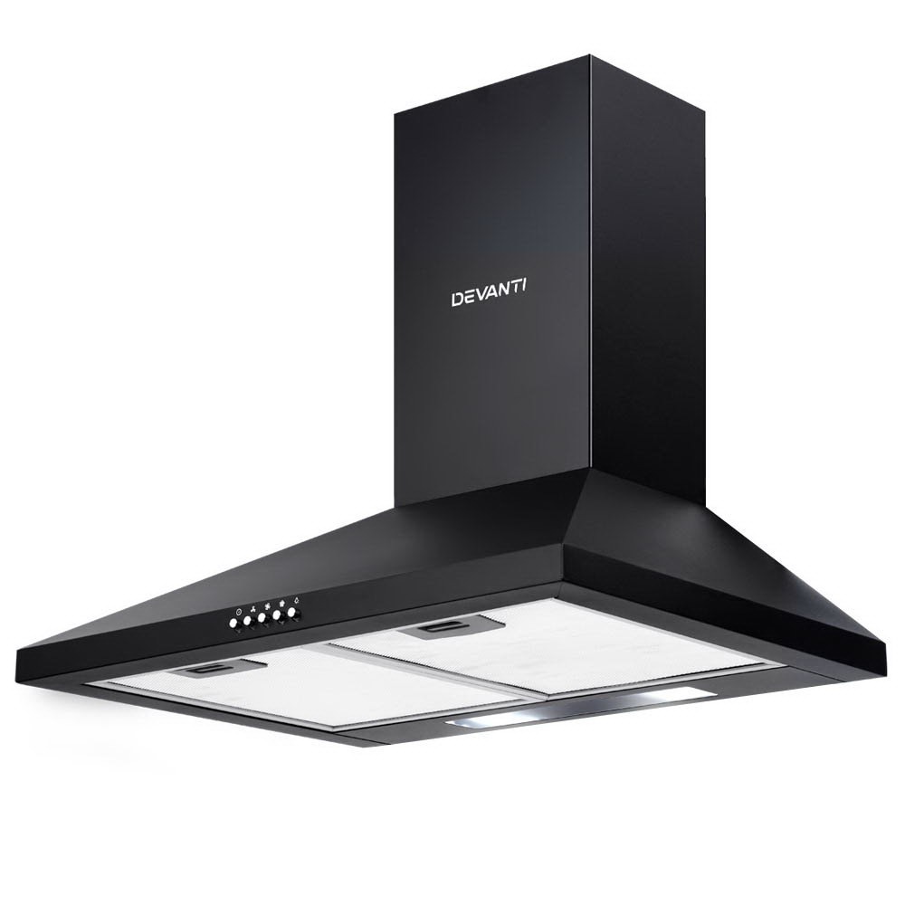Devanti Range Hood Rangehood 600mm 60cm Kitchen Canopy LED Light Black