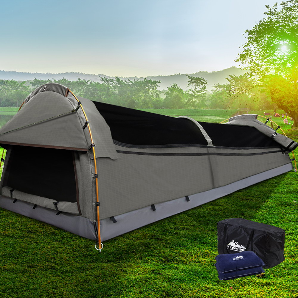 Double Swag Camping Swags Canvas Tent Deluxe Aluminum Poles & Bag | Buy