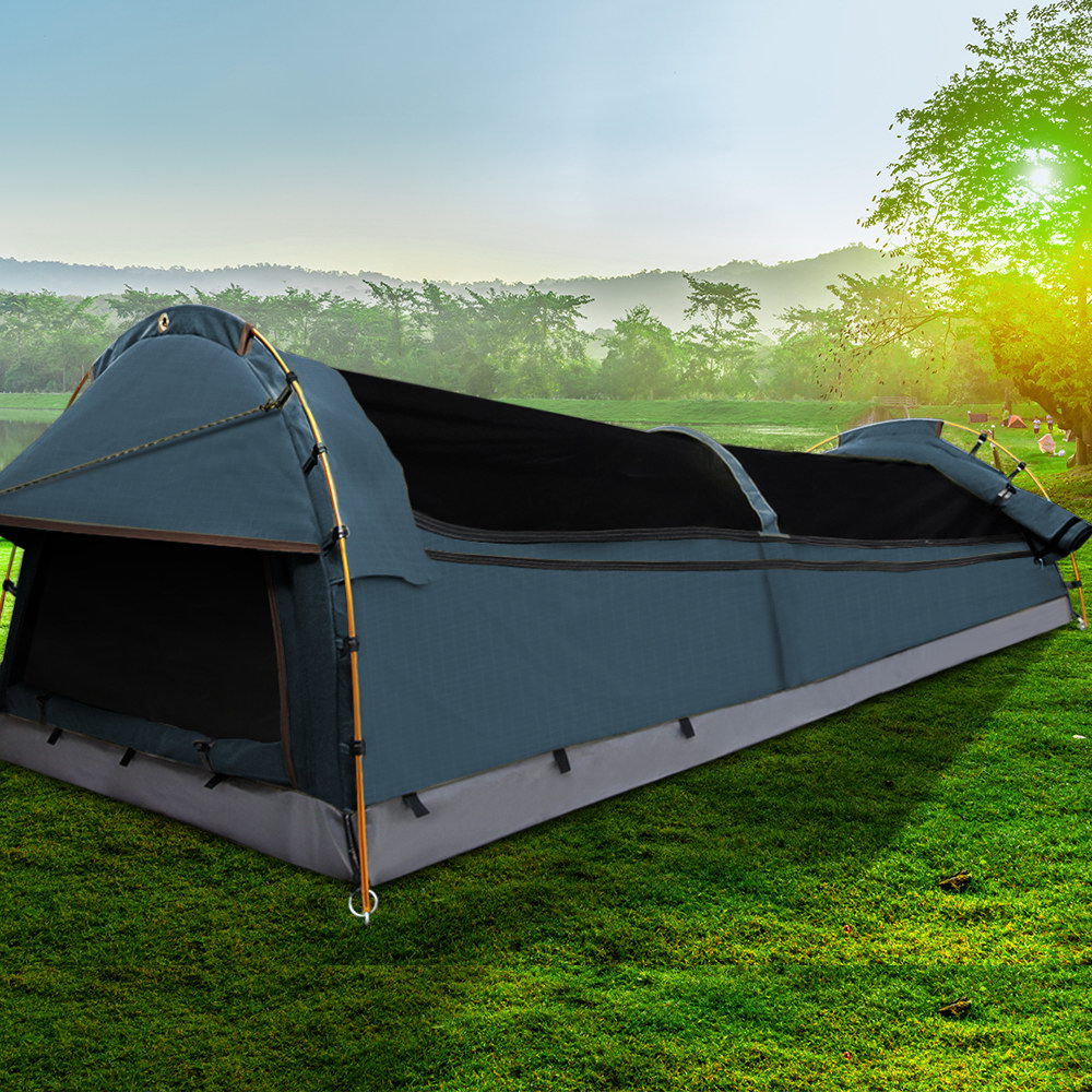 Double Canvas Swag Camping Swags Tent Deluxe Aluminum Poles & Bag Buy