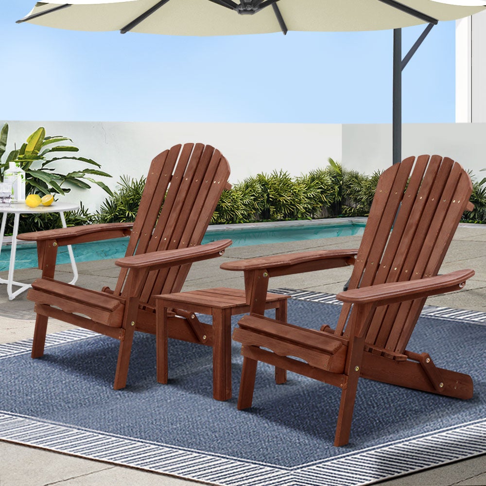 3pc Outdoor Chairs Setting Beach Chair Table Wooden ...