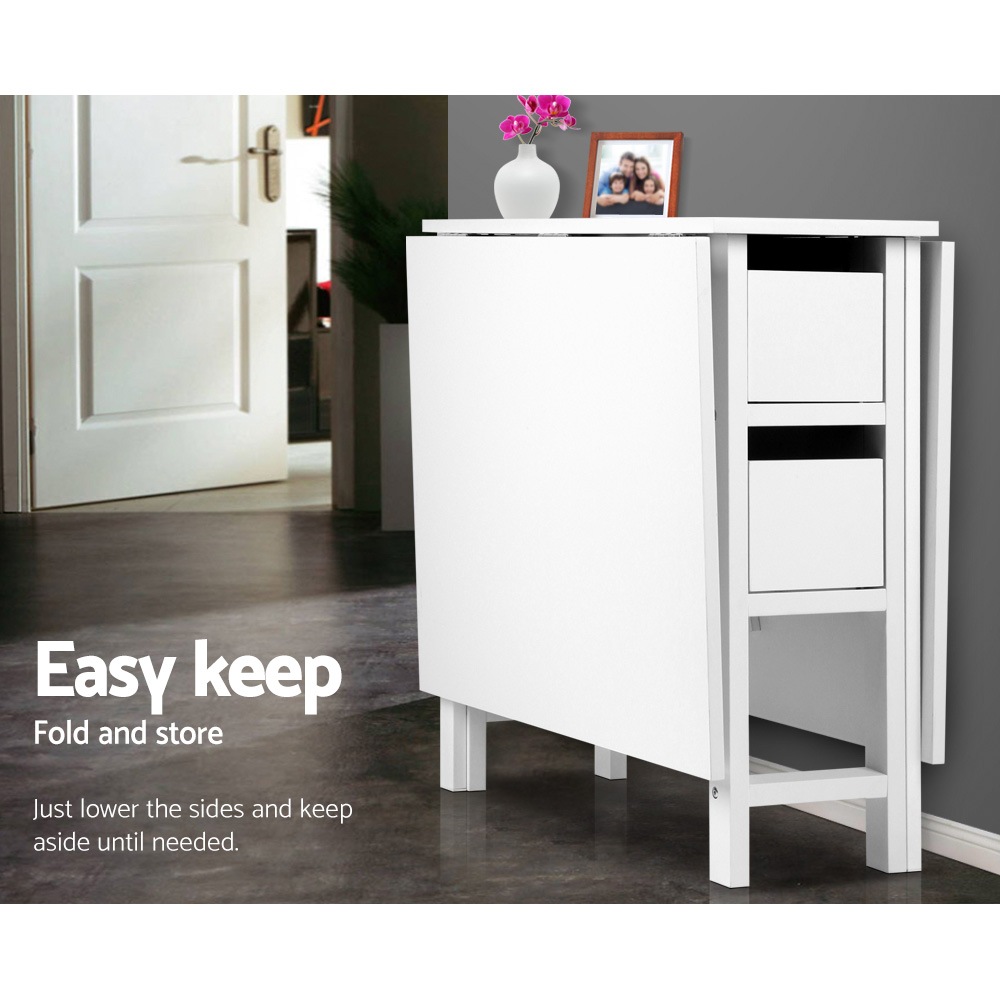 Artiss Dining Table Extendable Folding Tables Drawers Storage White