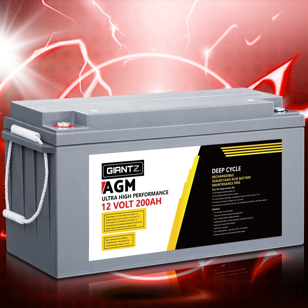 Giantz 200ah Deep Cycle Battery 12v Agm Marine Sealed Power Portable