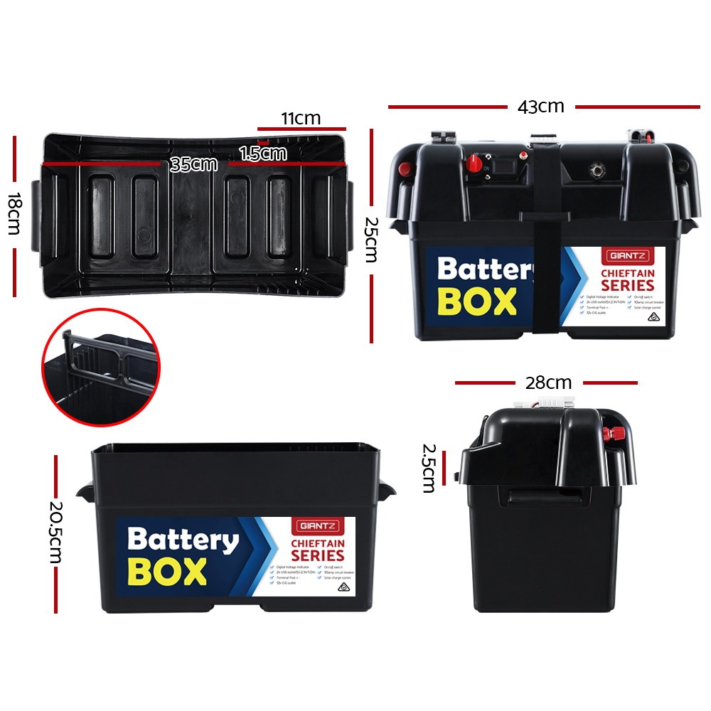 Battery Box 12V Camping Portable Deep Cycle AGM Universal Large USB