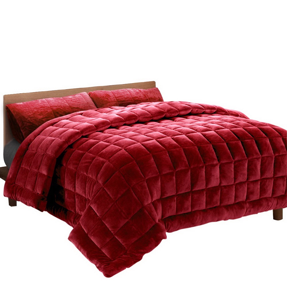 Giselle Faux Mink Quilt Comforter Heavy Weighted Throw Blanket Burgundy