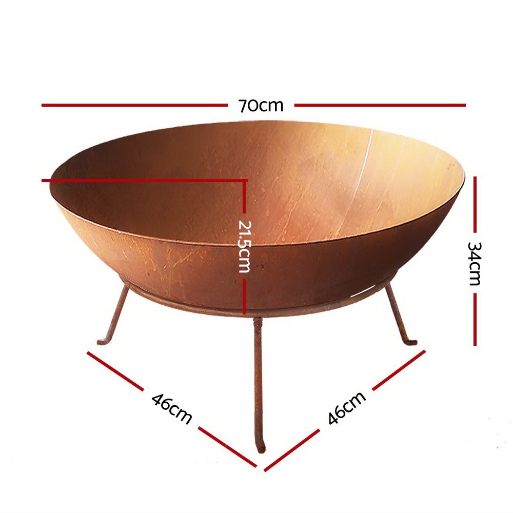 Grillz Fire Pit Charcoal Camping Rustic Burner Garden Outdoor Iron Bowl 70CM | Buy Outdoor Fire Pits - 9350062281635