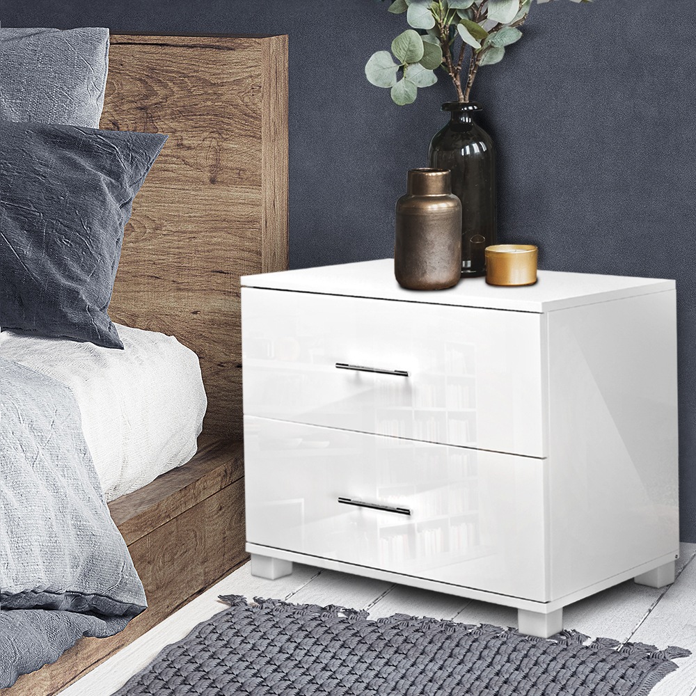 Artiss Bedside Tables Drawers Side Table Gloss White Bedroom