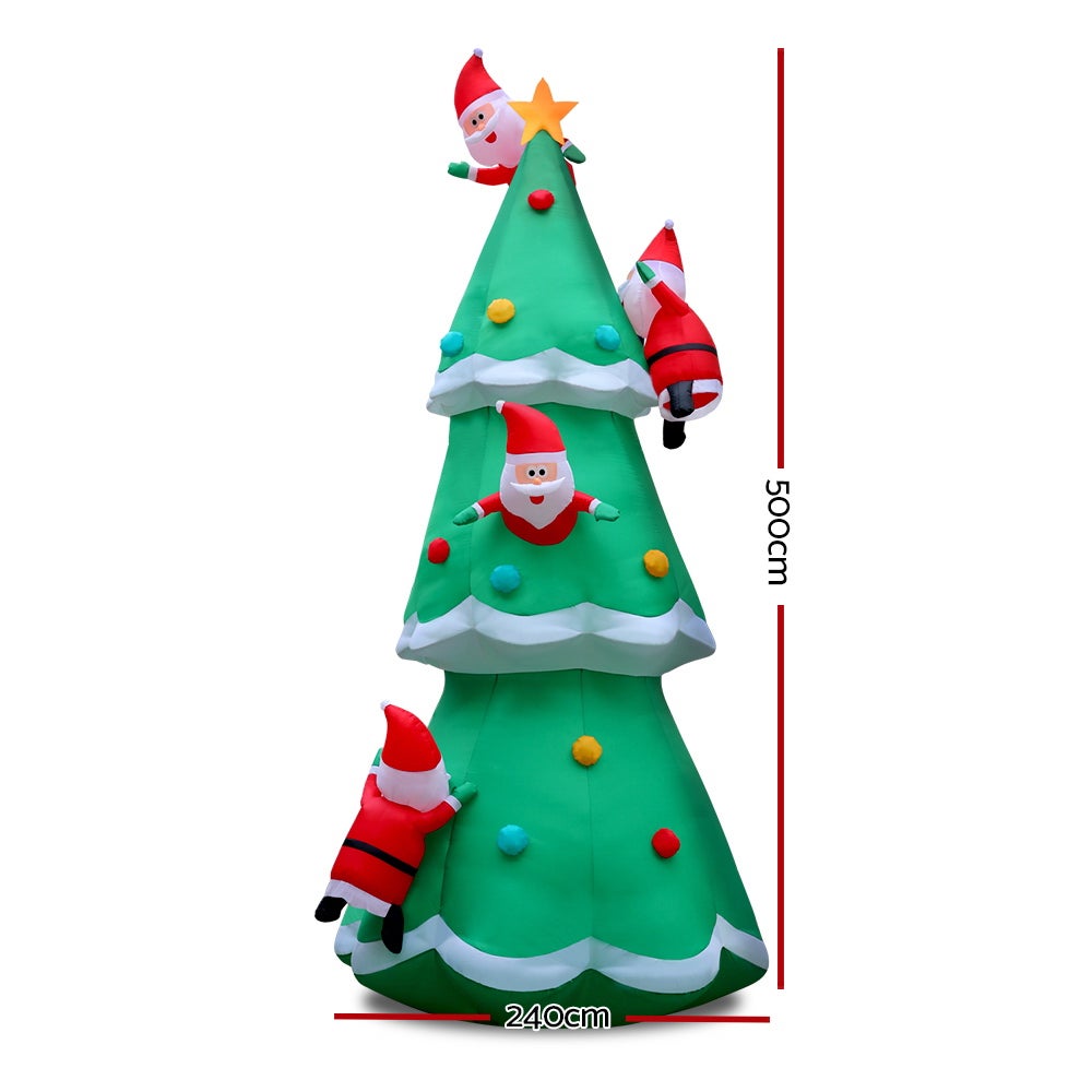 Jingle Jollys Inflatable Christmas Santa on Tree Xmas Decoration Lights ...
