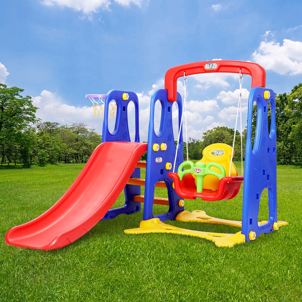 Keezi Kids Slide Swing w/ Basketball Hoop Outdoor Indoor Toddler