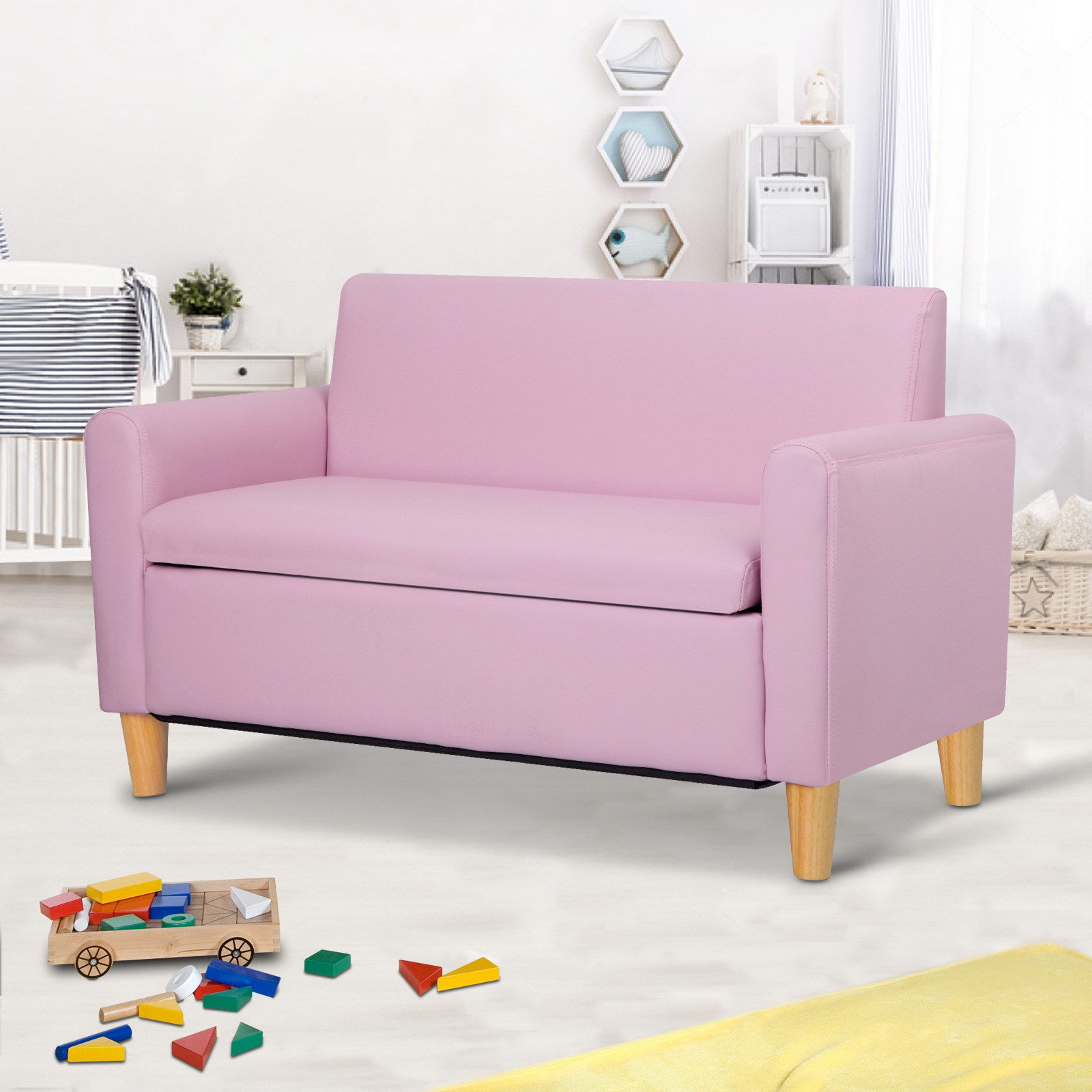 Keezi Storage Kids Sofa Children lounge Chair Couch PU Leather Padded