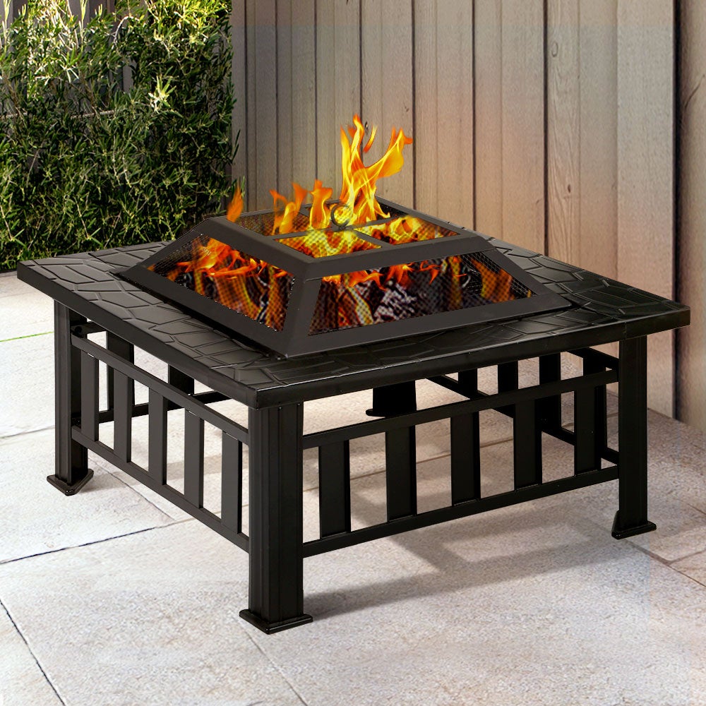 Outdoor Fire Pit Bbq Table Grill Garden Wood Burning Fireplace