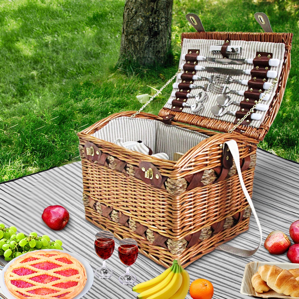4 Person Wicker Picnic Basket Baskets Deluxe Insulated Blanket Buy