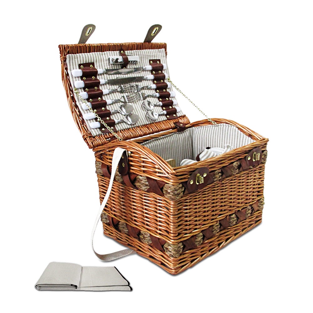 4 Person Wicker Picnic Basket Baskets Deluxe Insulated Blanket Buy