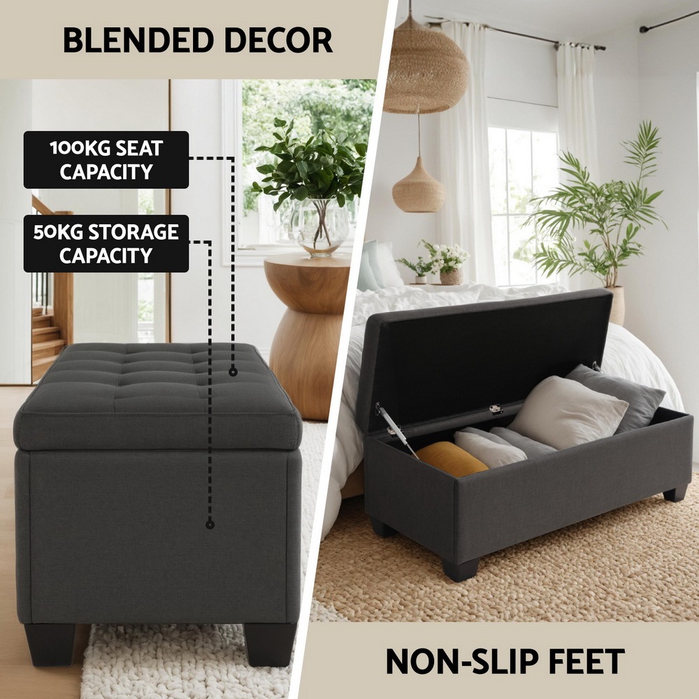 Blanket Box Ottoman Storage Fabric Footstool Chest Toy Bed Charcoal Buy Ottomans 9350062191286