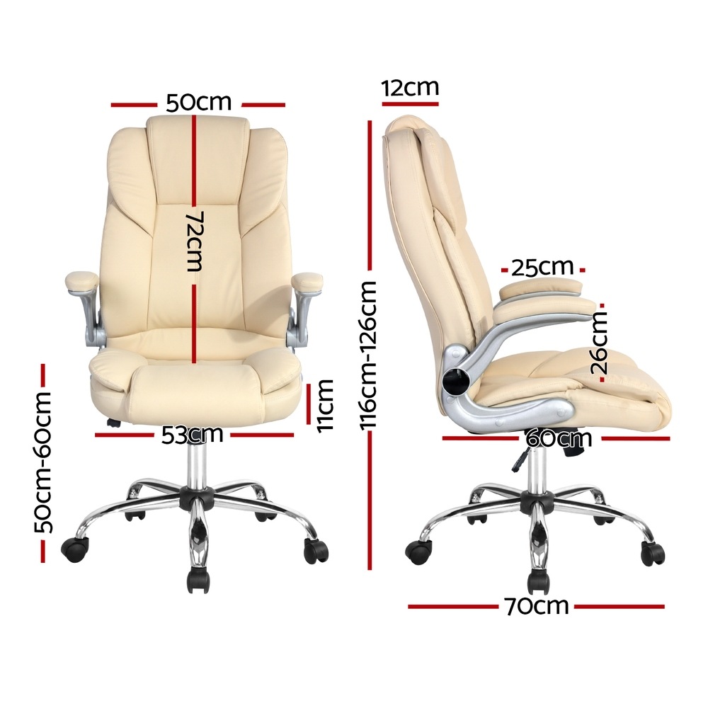 Artiss Executive Premium Office Chair Meeting Arm Chairs Leather Seating Beige Buy Office