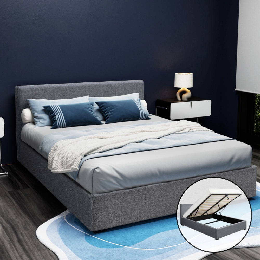 Artiss Queen Size Gas Lift Bed Frame Base With Storage Mattress Fabric