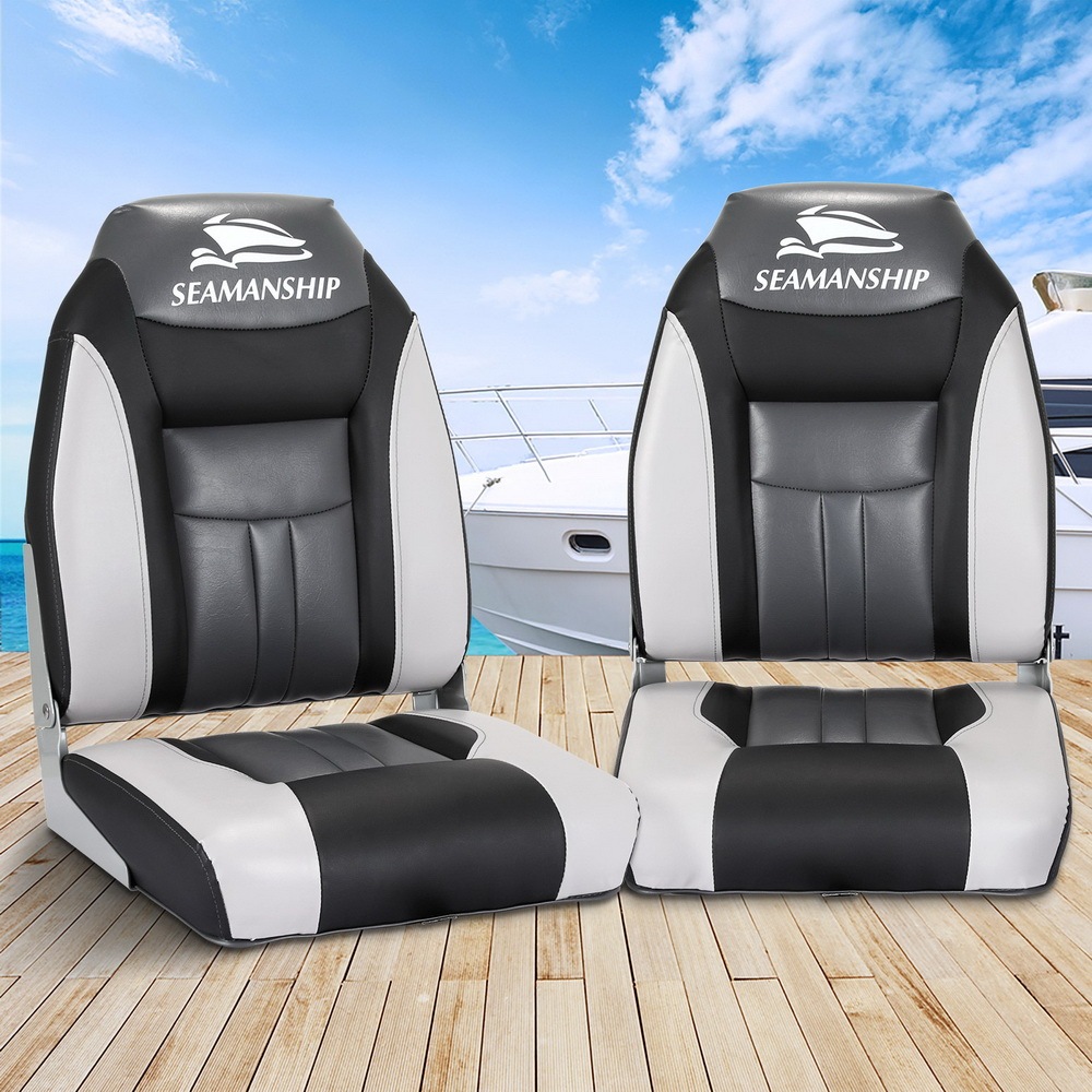 2X Folding Boat Seats Seat Marine Seating Set All Weather Swivels BK