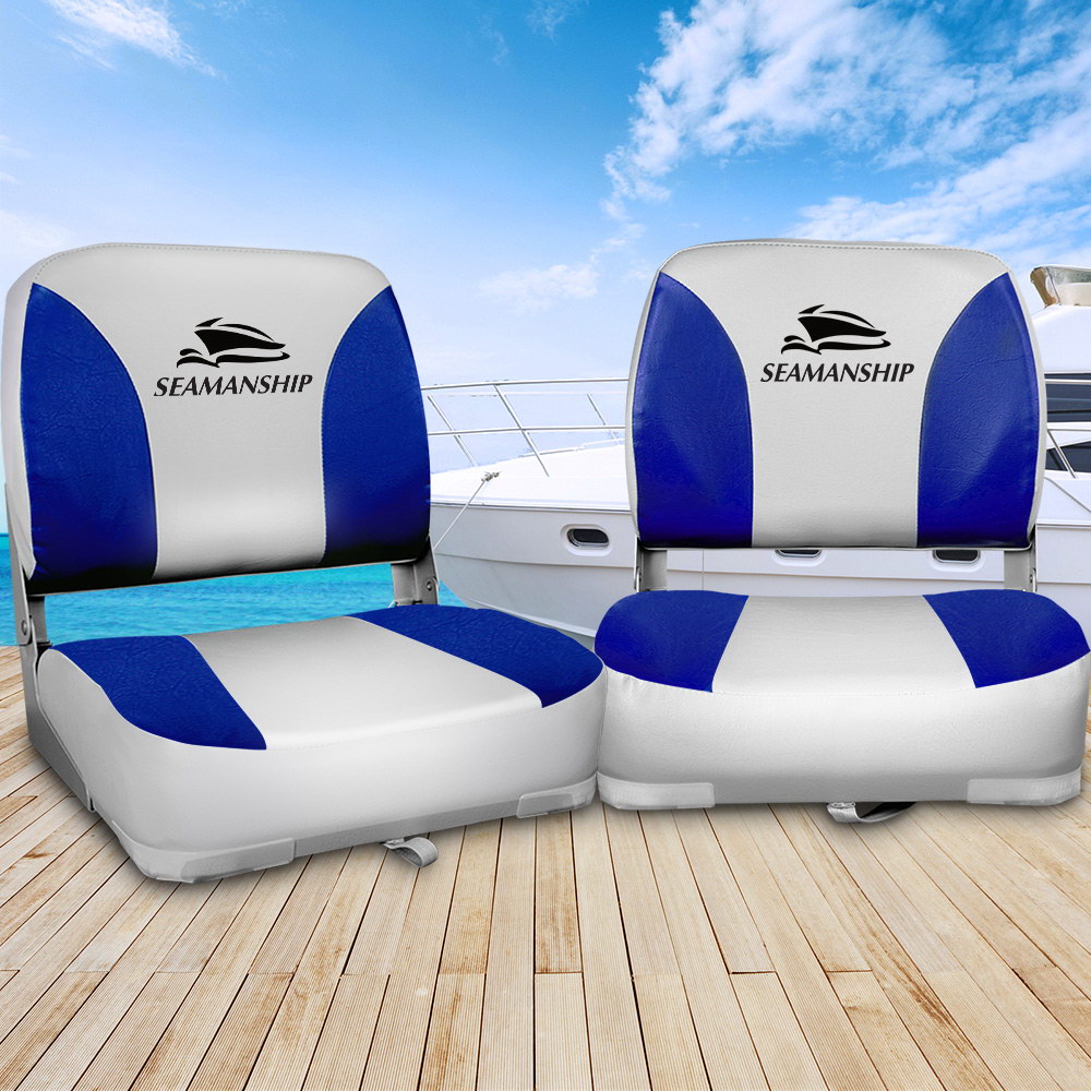 2X Folding Boat Seats Seat Marine Seating Set All Weather Swivels B G   Set Of 2 Swivel Folding Boat Seats Grey Blue 308458 00 