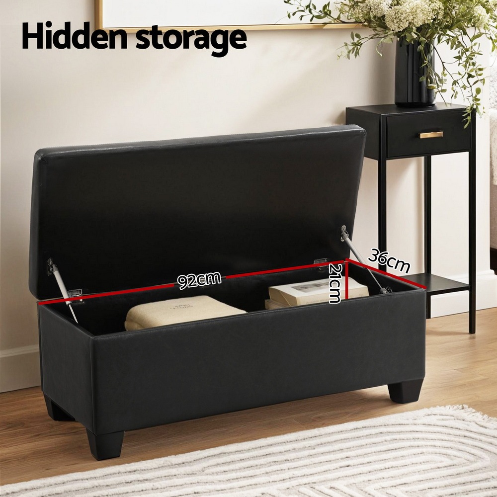 Artiss Blanket Box Storage Ottoman PU Leather Foot Stool Chest Bed Large Black Buy Ottomans