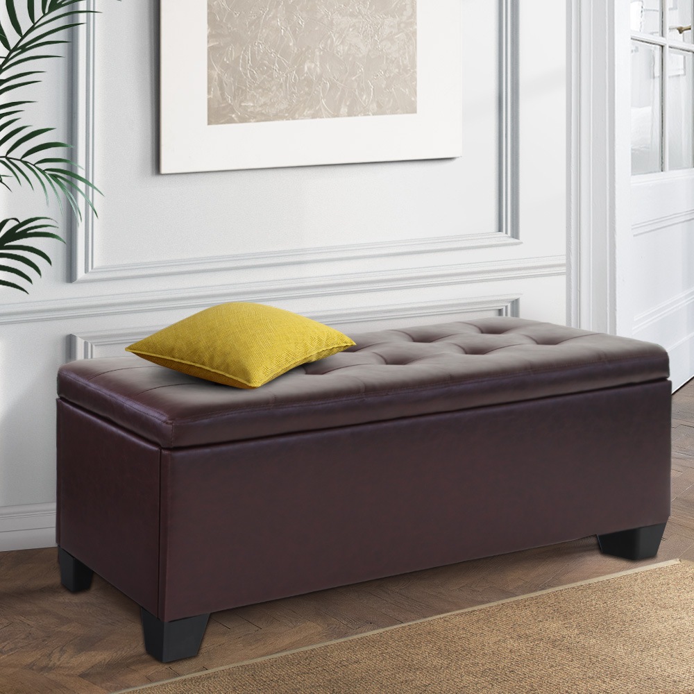 Artiss Blanket Box Ottoman Storage PU Leather Foot Stool Chest Toy Bed Brown Buy Ottomans
