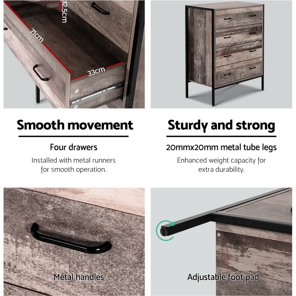 Artiss 4 Chest of Drawers Tallboy Bedroom Dresser Storage