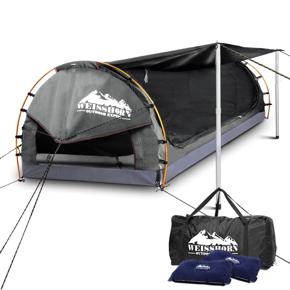 Double Swag Camping Swags Canvas Free Standing Dome Tent Bag Grey Buy