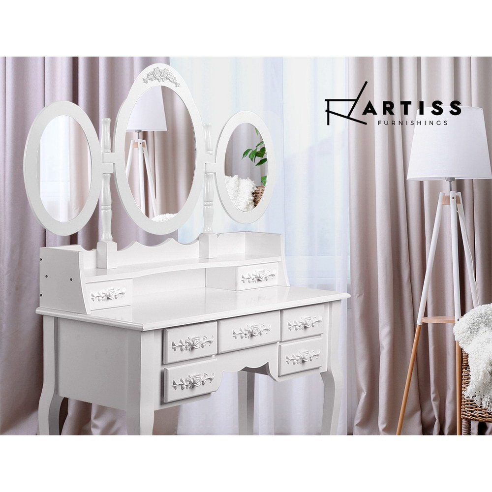Artiss Dressing Table Stool Mirror Jewellery Cabinet 7 Drawers