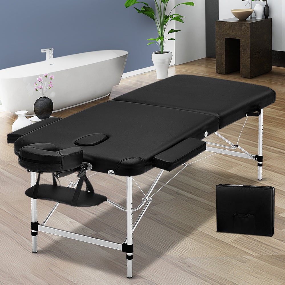 Zenses 75cm Portable Aluminium Massage Table 2 Fold Black Treatment