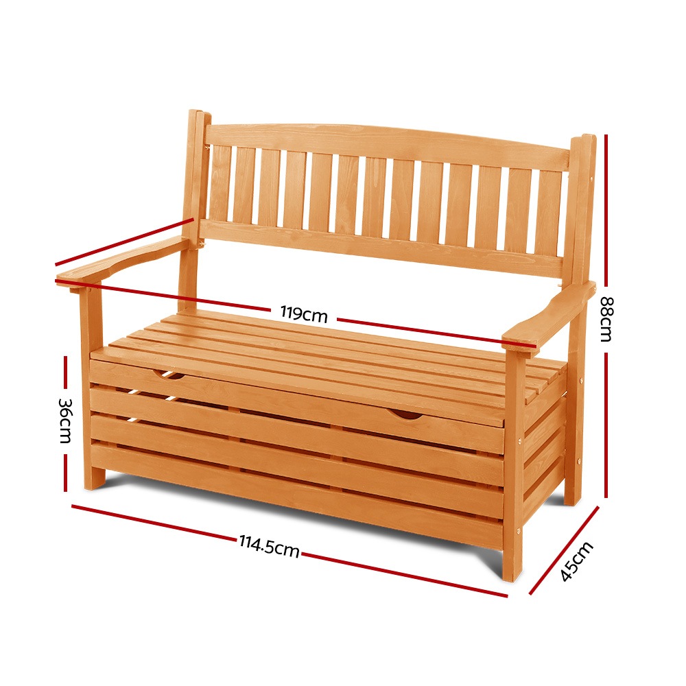 Outdoor Storage Bench Box Wooden Garden Chair Seat Timber