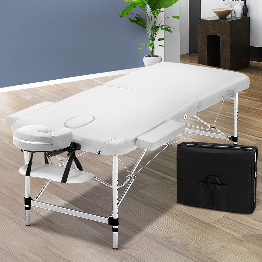 Zenses 75cm Portable Aluminium Massage Table 2 Fold White Beauty