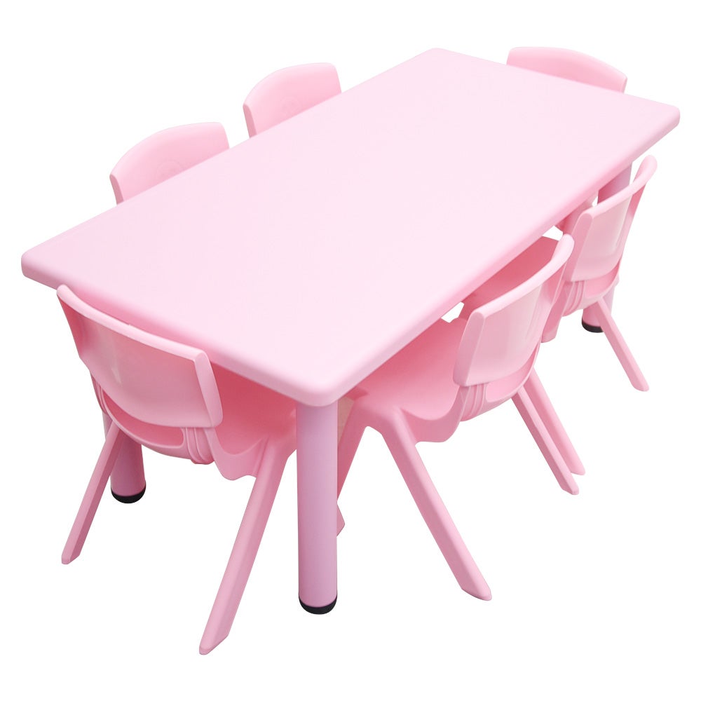 120x60cm Kid's Adjustable Rectangle Pink Table & 6 Pink Chairs Set ...