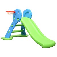 Foldable Kids Slide w/ Basketball Hoop Blue Green