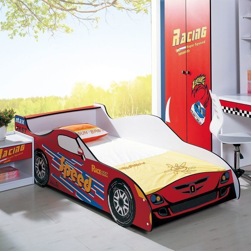 Kids Single Size MDF Racing Car Bed Frame in Red Buy