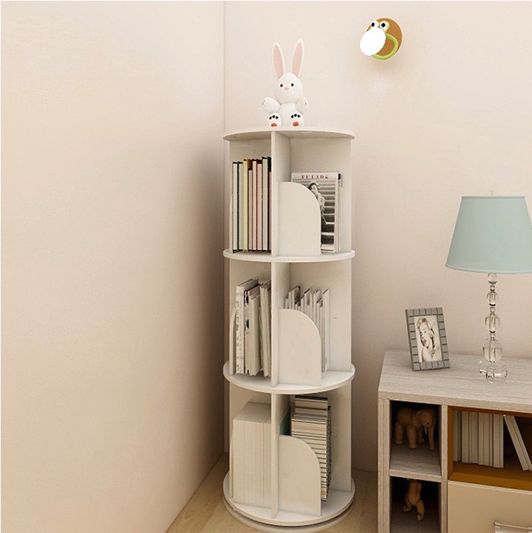 3 Tiers Versatile Round Wooden Rotating Swivel Bookshelf Bookcase