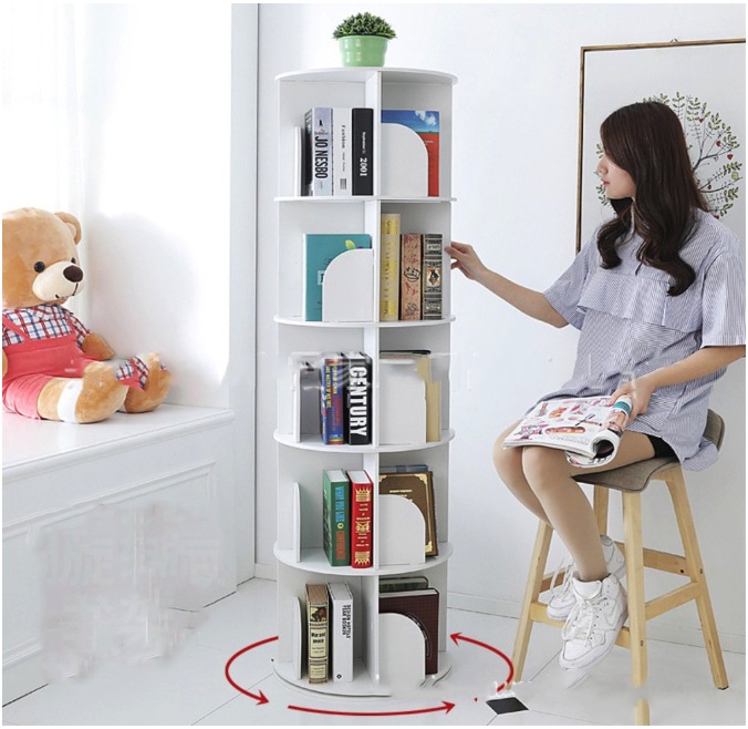 5 Tiers Versatile Round Wooden Rotating Swivel Bookshelf Bookcase White 159CM Buy