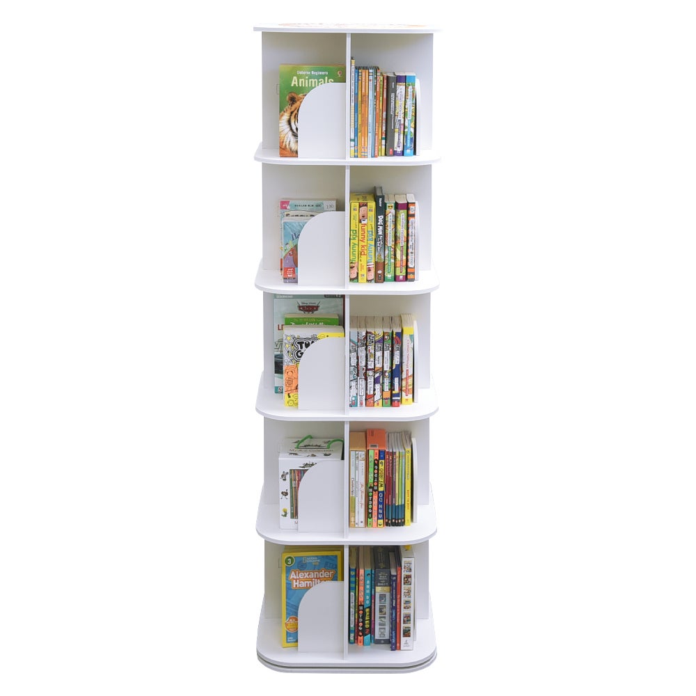 5 Tiers Versatile Square Wooden Rotating Swivel Bookshelf 