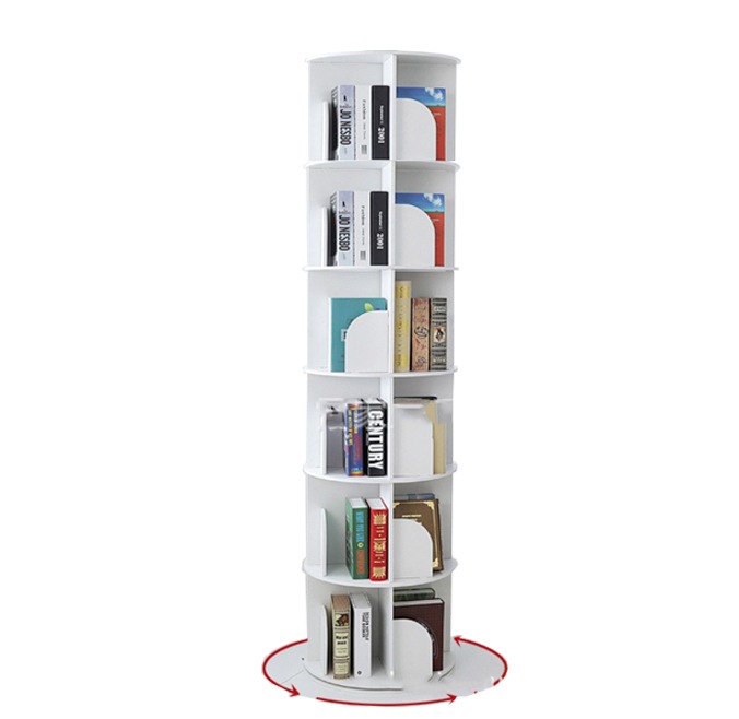 6 Tiers Versatile Round Wooden Rotating Swivel Bookshelf Bookcase