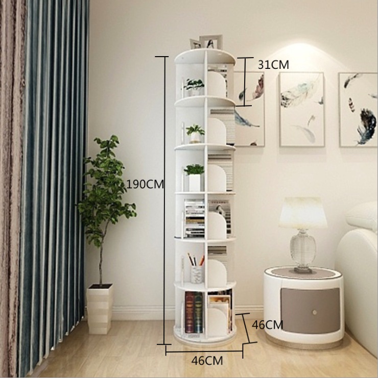 6 Tiers Versatile Round Wooden Rotating Swivel Bookshelf Bookcase