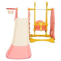 3-In-1 Kids Toddler Slide Swing Acticity Centre with Basketball Hoop Pink T2