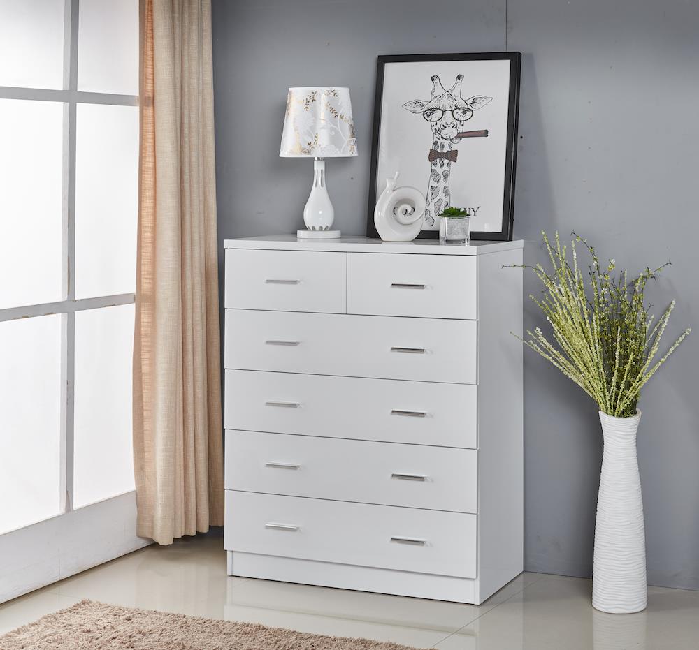 High Gloss 2PAC Finish 6 Drawer Tallboy with Chorme Handles White | Buy ...