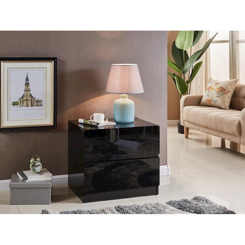 High Gloss Black Bedside Table Nightstand With 2 Drawers Buy