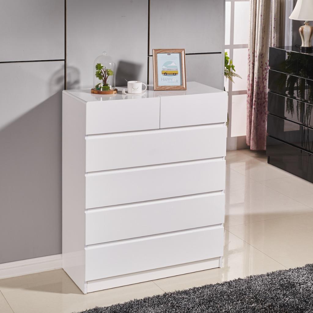 High Gloss Piano Finish Tallboy Cabinet With 6 Drawers White Buy