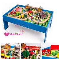 Wooden Train Table Children Pretend Play Set