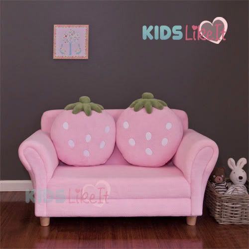 Girls PINK 2 Seat Wooden STRAWBERRY SOFA COUCH Kids ARM CHAIR w ...