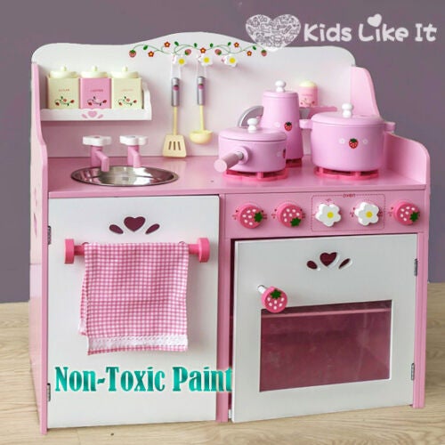 pink wooden kids kitchen
