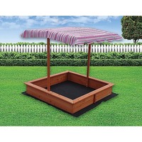 Kids Wooden Toy Sandpit with Adjustable Canopy
