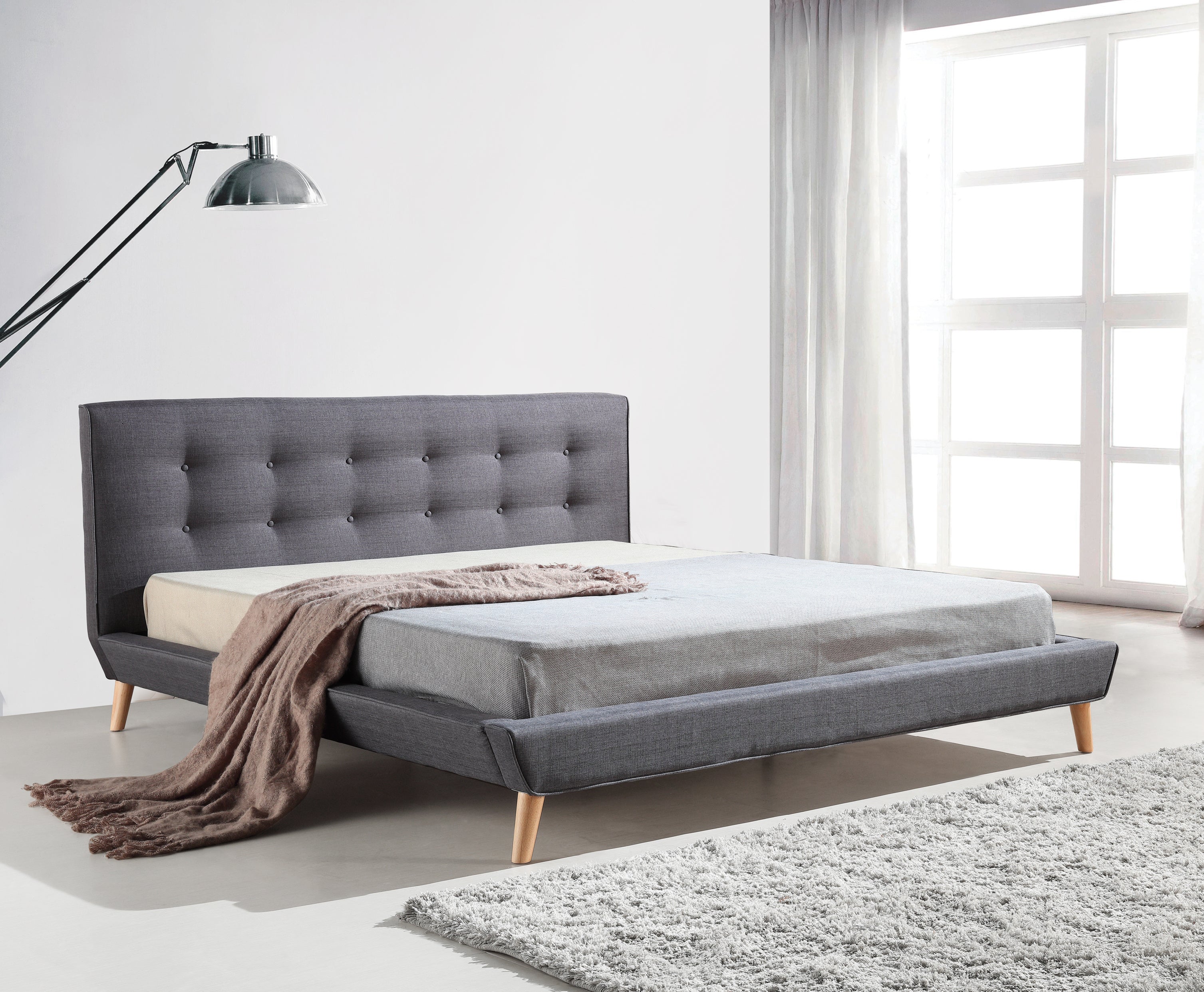 King Linen Fabric Deluxe Bed Frame Grey | Buy King Size Bed Frame - 192392