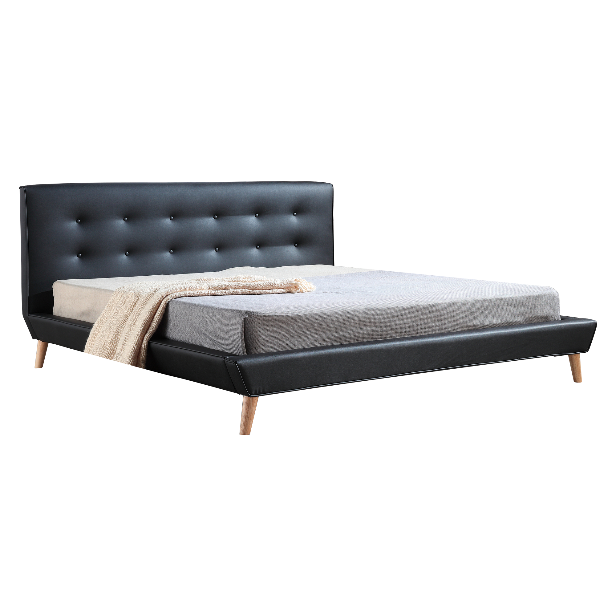 King PU Leather Deluxe Bed Frame Black Buy King Size Bed Frame 192387