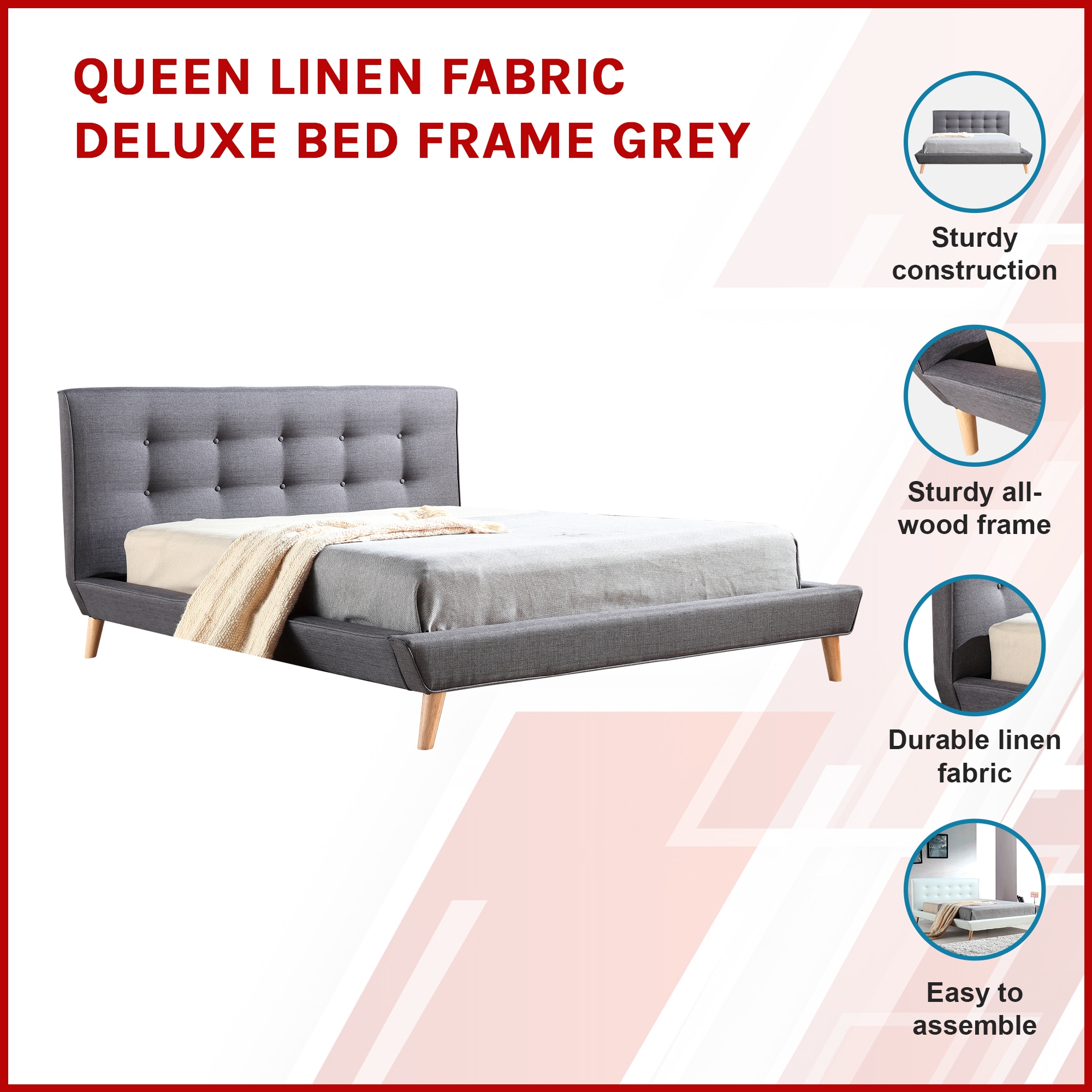 Queen Linen Fabric Deluxe Bed Frame Grey Buy Queen Bed Frame 192390